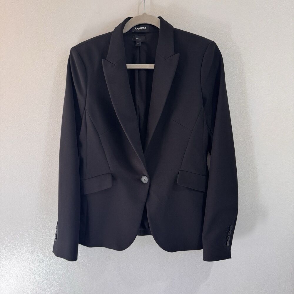 Express Blazer Jacket Womens 10 Super Soft Twill Black Stretch Career Suitwear